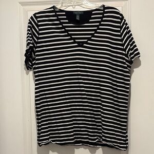 Ralph Lauren Striped V-Neck Tee in Black and White